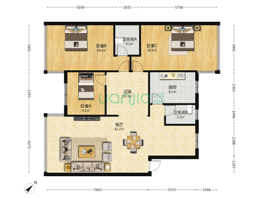沙龙路三段 3室1厅2卫 129平方