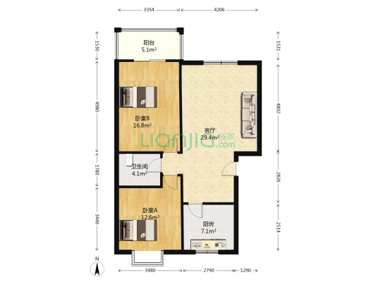 事和苑 2室1厅1卫 90平方