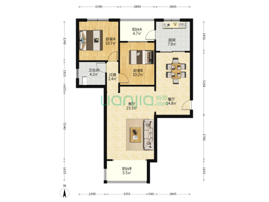 恒基凯旋门三期 2室2厅1卫 138平方
