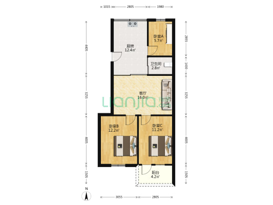 中山西路166号 3室1厅1卫 67平方