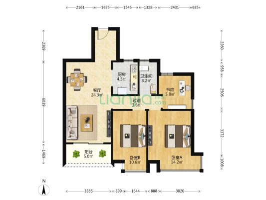 金龙湾小镇 3室1厅1卫 89平方