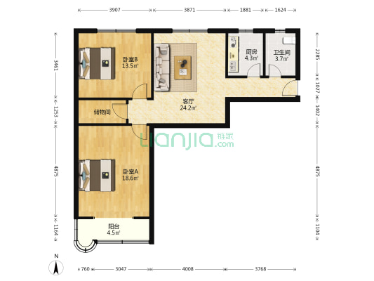 场中公寓 2室1厅1卫 101平方