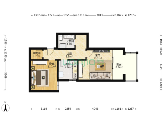 金隅润景阁 1室1厅1卫 72平方