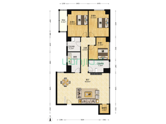 凤城四路移动大楼 3室1厅2卫 172平方