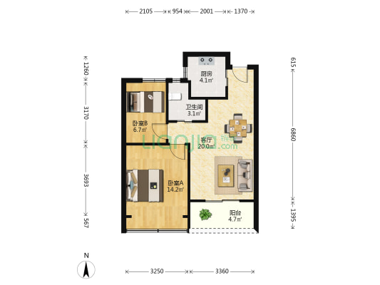 鸿翔天宸府 2室1厅1卫 70平方
