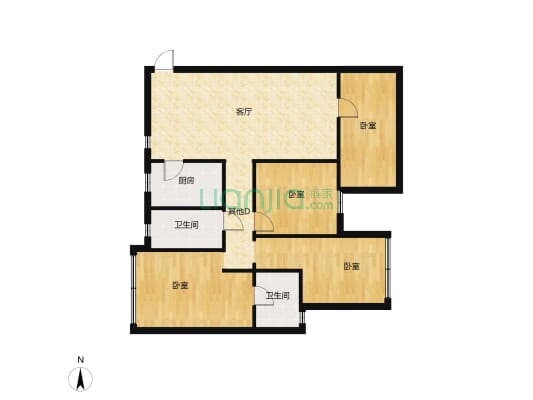 白沙洲南城片区 毛坯三居室 户型方正 大客厅-户型图