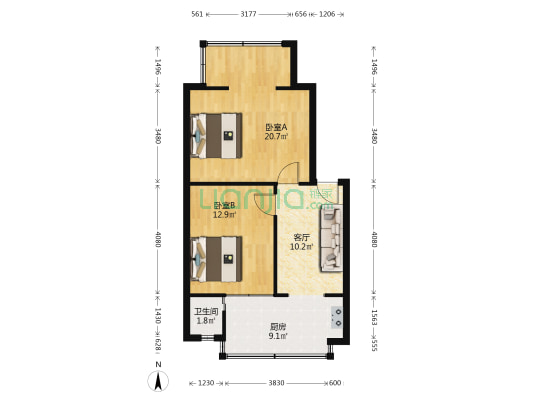 八一二厂公寓 2室1厅1卫 56平方