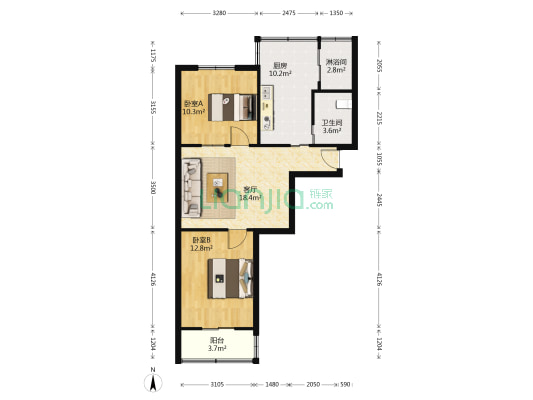 东茂苑 2室1厅2卫 75平方