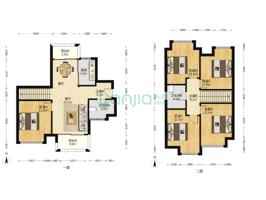中铁建湖心花园 5室1厅2卫 119平方