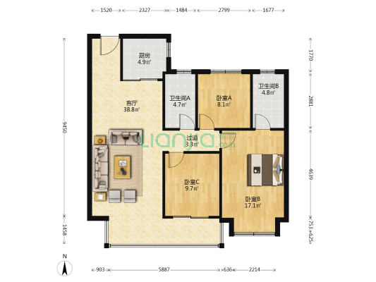 新希望锦麟峯荟 3室1厅2卫 118平方