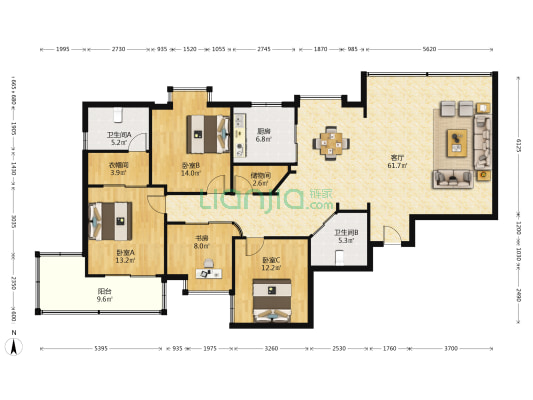 云海花苑 4室1厅2卫 165平方