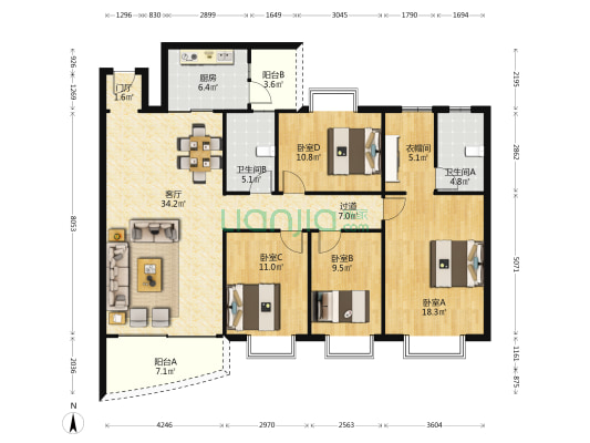 聚龙阁 4室1厅2卫 160平方