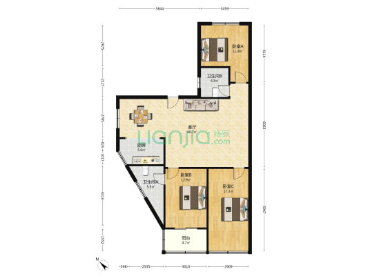 东湖路173号 3室1厅2卫 123平方