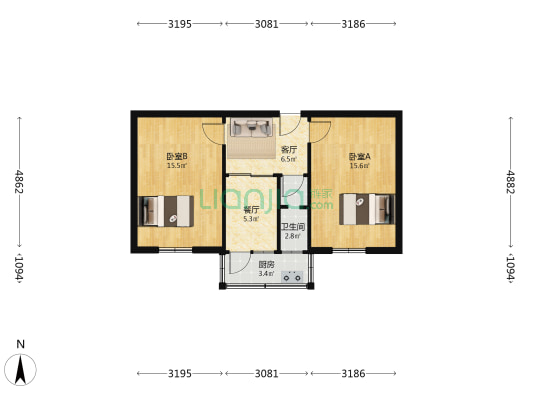 新华南小区 2室2厅1卫 62平方