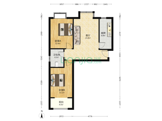 荣联天下城北区 2室1厅1卫 89平方