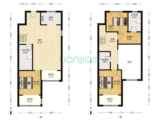 鸿坤理想尔湾 3室1厅 南 北-户型图