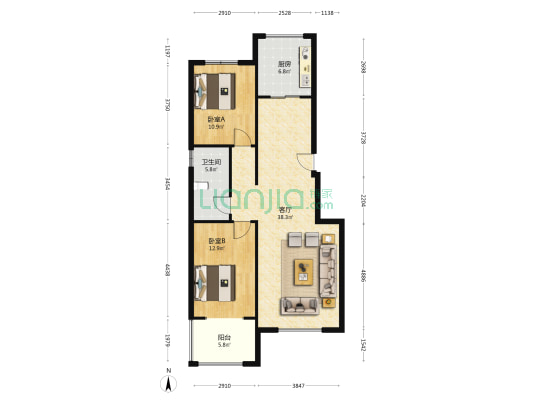 唐人起居 2室1厅1卫 99平方