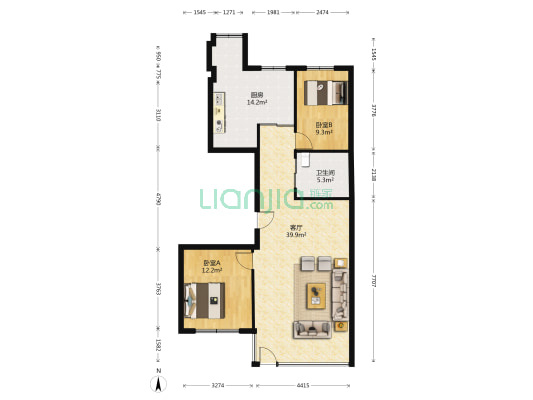 和谐家园 2室1厅1卫 121平方