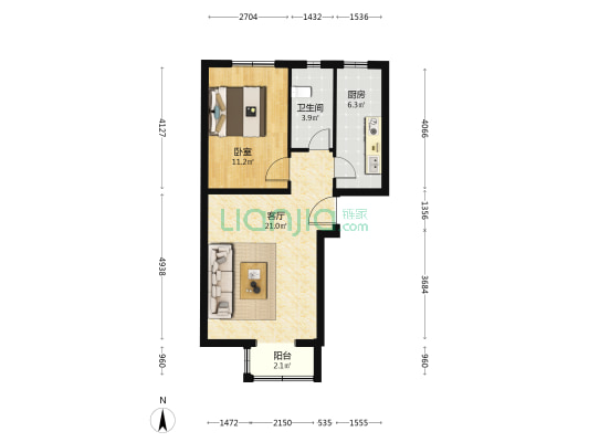 榆垡新城嘉园C区 1室1厅1卫 64平方