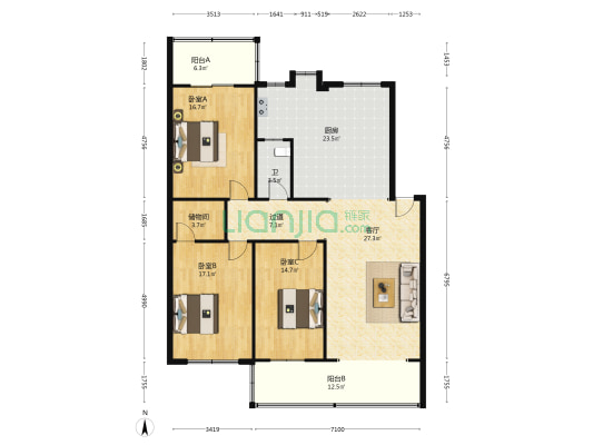 金龙岗46号 3室1厅1卫 144平方