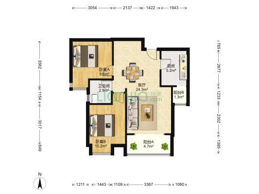 清溪雅筑 2室1厅1卫 74平方