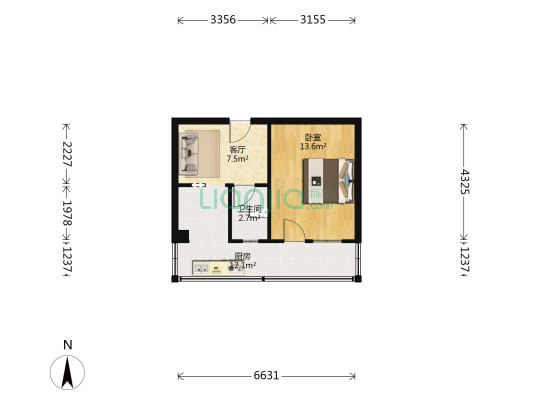 光荣北路11号 1室1厅1卫 40平方
