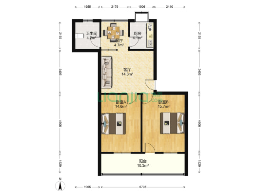 大北门街39号 2室2厅1卫 86平方