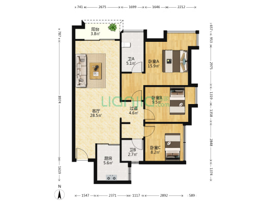 首创禧瑞园著 3室1厅2卫 98平方