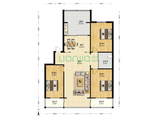 长江旅行社集资楼 3室2厅1卫 149平方