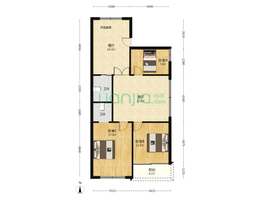繁昌路 3室2厅2卫 120平方