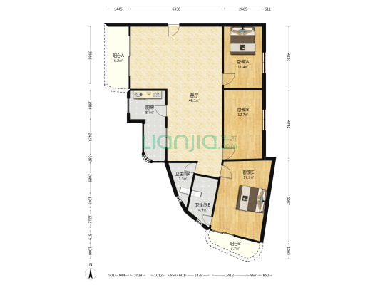 海景楼 3室1厅2卫 141平方