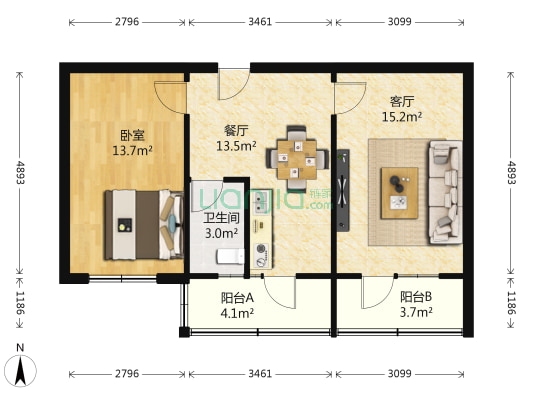 兰州电子工业学校家属院 1室2厅1卫 57平方