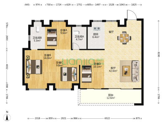 融创福清壹号 4室1厅2卫 138平方
