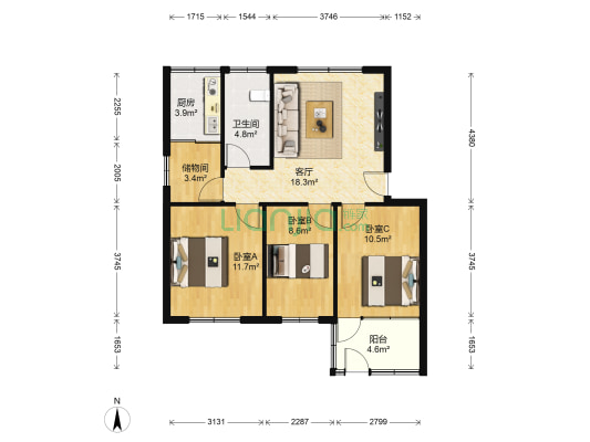 高青县土管局住宅楼 3室1厅1卫 90平方