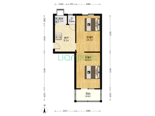 双新楼 2室1厅1卫 54平方