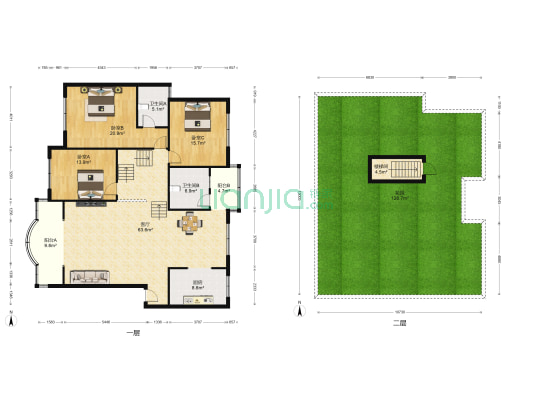 玫瑰园八公寓 3室1厅2卫 155平方