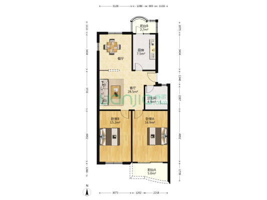 莘怡公寓 2室1厅1卫 94平方