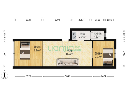 马鞍山26号 2室1厅1卫 35平方