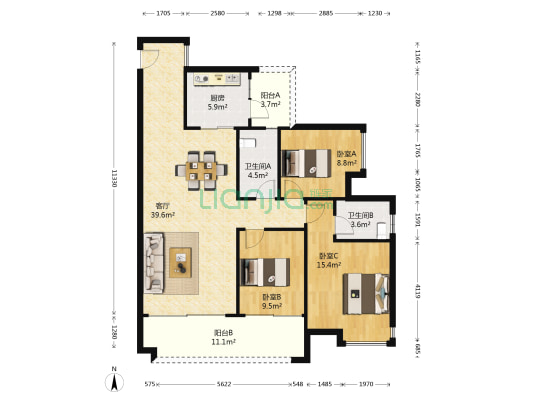 颐澳湾 3室1厅2卫 114平方