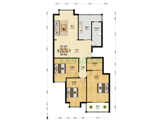江风海韵东区 3室2厅1卫 150平方