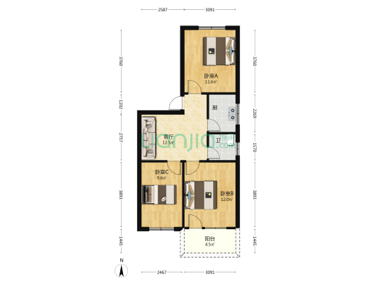 互爱巷15号 3室1厅1卫 76平方