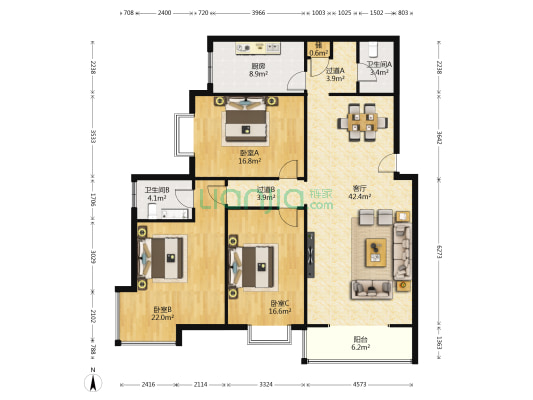 万盛名仕佳园 3室1厅2卫 175平方