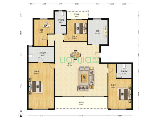 长沙润府A区 4室1厅3卫 232平方
