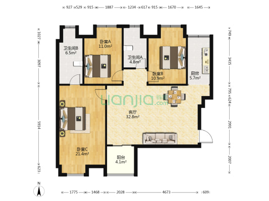 光谷one39 3室1厅2卫 126平方