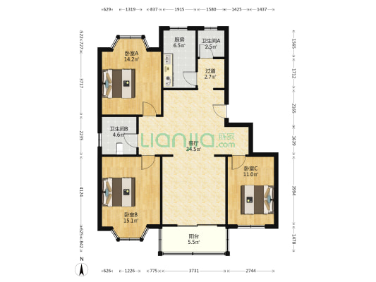 瑶岭苑 3室1厅2卫 113平方
