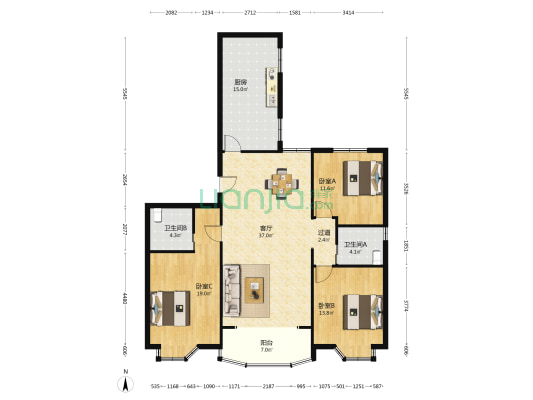 思致公寓 3室1厅2卫 140平方