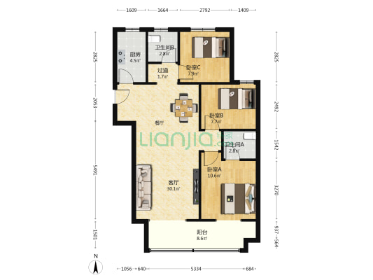 恒久秀园 3室1厅2卫 115平方