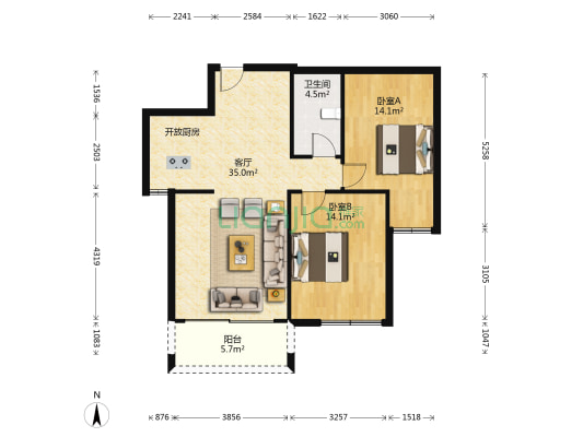 云溪香山 2室1厅1卫 93平方