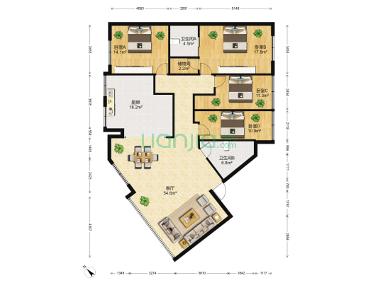 盘龙苑 4室1厅2卫 165平方