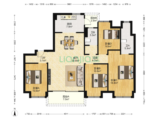 德阳碧桂园 4室1厅2卫 141平方